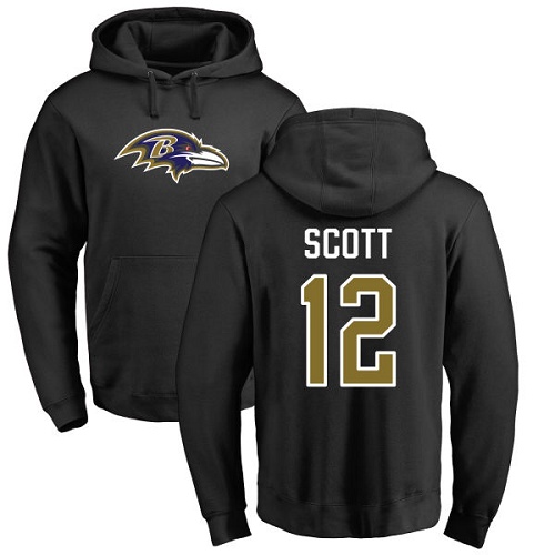 Men Baltimore Ravens Black Jaleel Scott Name and Number Logo NFL Football #12 Pullover Hoodie Sweatshirt->baltimore ravens->NFL Jersey